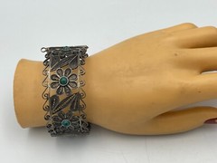 Rare Judaica 925 silver filigree bracelet set with King Solomon Eilat stones