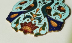 Vintage enameled peacock colorful cloisonne pendant