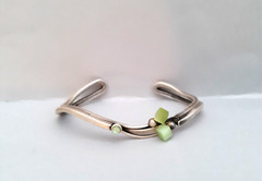 Vintage Sterling Silver Cuff Bracelet Organic Shape Prehnite Stone Accents
