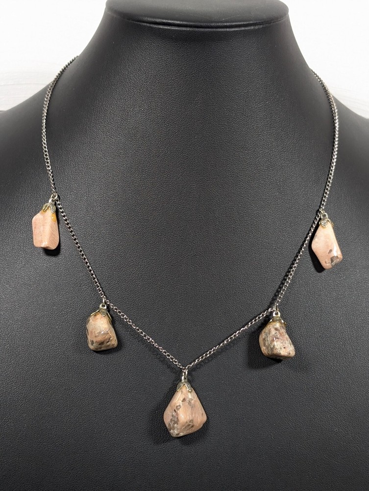 Vintage Polished Stone Charm Nugget Jasper Necklace Boho Coastal 18 in