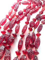 Antique/Vtg Red Czech Glass Bead Necklace Hand Strung Knotted Flapper 56″