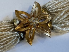 Vintage Multi-Strand Seed Bead Necklace Floral Clasp Clip-On Earring Set