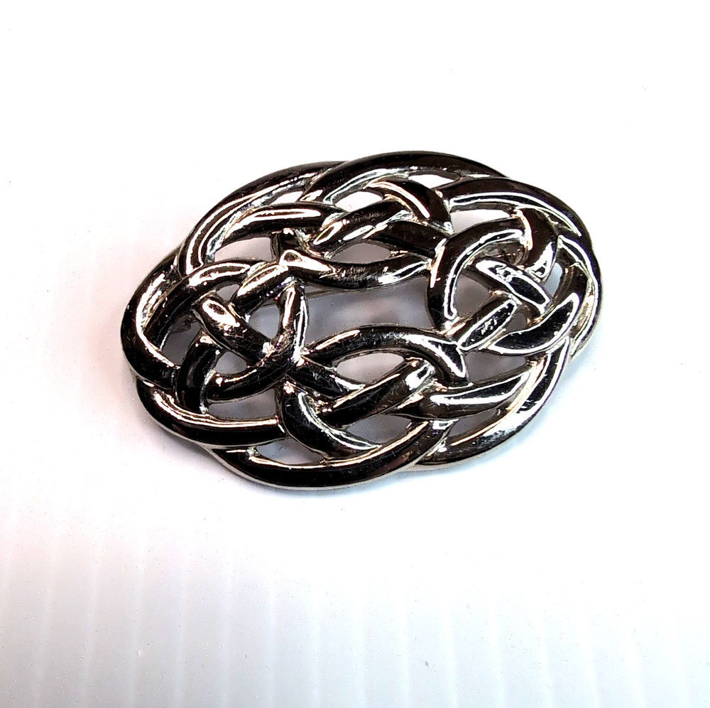 Vintage Signed SFJ 49229 Celtic Knot Brooch Pin Silver Tone Alloy Braided