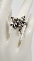 Vintage Silver Tone Pixie Fairy Statement Ring Winged Angel Costume Jewelry