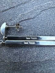 Vintage 925 Sterling Silver Thailand Marcasite Bar 45mm Dangle Drop Earrings.