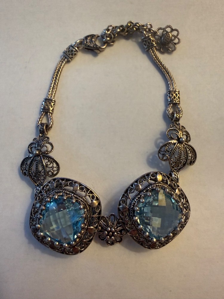 Sterling Silver Blue Topaz Bracelet, Signed DGS 925 Turkey