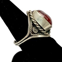 Vtg 1980s Red Brown Stone in Silver Style Southwestern Mexico Adjustable Ring 9