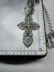 Solid 925 Sterling Silver Large Pectoral Cross Pendant & 64cm Chain 36.9g