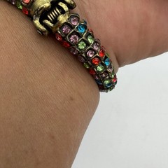Vntg Alligator Clamper Bracelet Multicolor Rhinestone Estate Statement