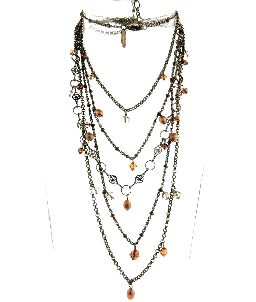 Liz Palacios SF Necklace Crystal Pearl 5 Strand 2.5*16*18 inches