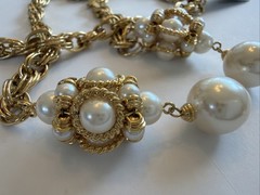 Vintage NWT Marvella Gold-Tone Faux Pearl Necklace Tassle Chain 42″