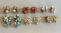 Robert Clip Earring LOT 6 Pair Wired Bead Cluster AB Rhinestone All Signed Vtg