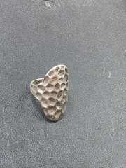 Vintage Hammered Organic Statement Ring – Modernist Textured Silver Tone Ring