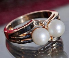 14k yellow gold ring 6.2mm cultured pearl natural diamond sz 6.5 vintage 5.85g