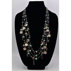 Vintage Beaded Charm Necklace Heavy Layered Turquoise Coin Antiqued Chunky BinBJ