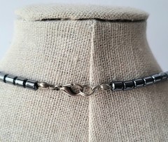 Hematite Beaded Black Bead Collar Choker Fashion Bib Necklace 17″ Vtg