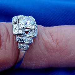Original EARTH MINED DIAMOND Deco Engagement Ring Vintage PLATINUM Solitaire S 6