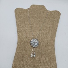 Clear Marquise Rhinestone Flower Silver Tone Lariat Slide Necklace Vintage