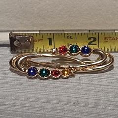 VTG Colorful Cabochons Goldtone Multi Color Swoop Brooch Pin Unsigned Unique
