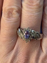 DESIGNER ADL 10K WHITE GOLD TANZANITE BAGUETTE DIAMOND CLUSTER SOLITAIRE RING
