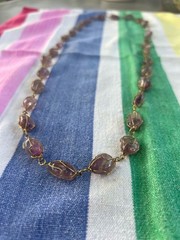Vintage Amethyst Tumbled Stone Wire Cage Gold-Tone Long Necklace