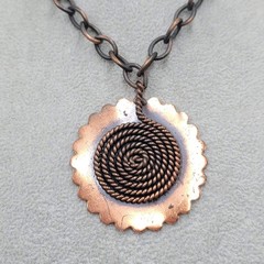 Vintage Copper Brutalist Pendant Necklace Statement 16″ MCM