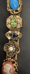 Vintage Victorian Revival charm slide bracelet Cameo Pearl 7”