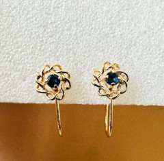 Estate 14K Yellow Gold Sapphire Screw-Hinge Earrings for Non-pierced Ears