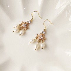 14K Gold Plated Freshwater Pearl Drop Earrings Vintage Trendy Jewely Women Gift