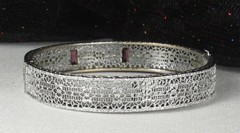 1920s Deco Filigree Bracelet JH PECKHAM Hinged Bangle Amethyst Paste Rhodium