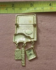 Cookie Lee #1 Teacher Chalkboard Bus Brooch Pin w/ dangle charms Math Ruler