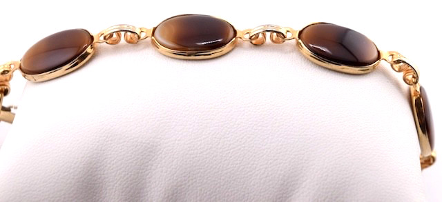 Vintage Tortoise Glass Panel Bracelet with Safety Chain 7.5”