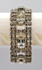 Vintage Rhinestone Bracelet w/ Multiple Rows of Rhinestones & Large Square Ones
