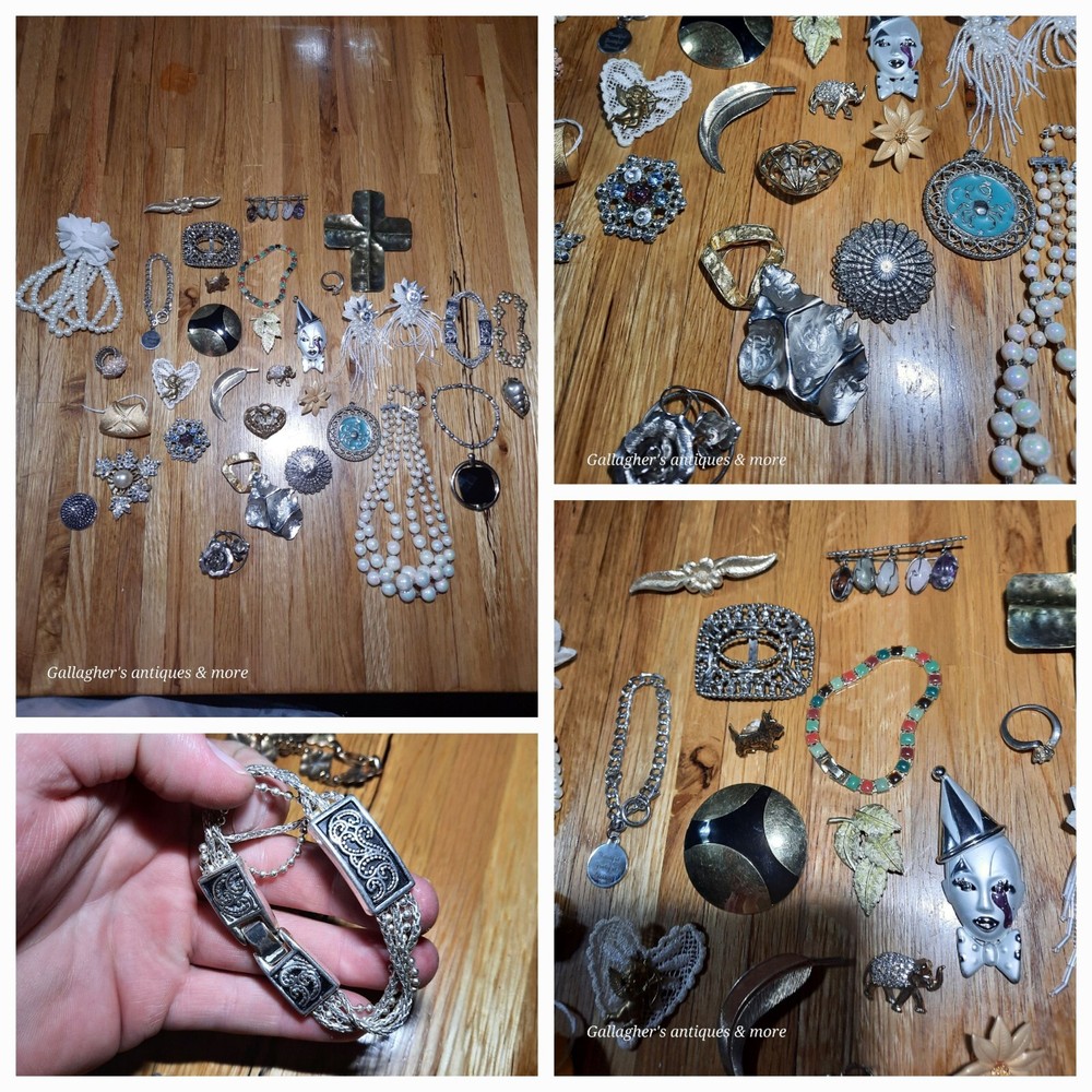 A3 35 PCS Vintage Modern mixed Costume Jewelry Bracelets Pendants brooch Etc