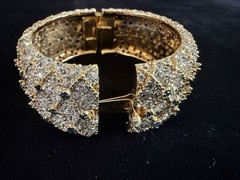 JOSEPH MAZER (JOMAZ) Couture Rhinestone & Sapphire Crystal Hinged Cuff Bracelet