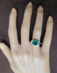 14K White Gold Natural Emerald Ring 1.73ct Radiant Cut w/ 0.80ct Diamond Accents