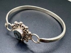 Vintage Mexico 925 Sterling Silver Abalone Shell Sunburst Bangle Bracelet 22.2g