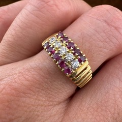 Vintage 18K Yellow Gold 0.60ctw Natural Ruby & Old European Cut CZ Ring Size 6.5