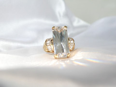 Vintage Sterling Silver 925 Gold on Huge Baguette CZ Statement Ring Size 9