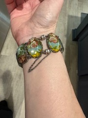 Vintage Ayala Bar Retired Fabric Under Glass Panel Bracelet Magnetic Clasp