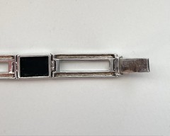 Vintage Black Onyx Link Bracelet in Sterling Silver 925 SU Thailand 22g 7”