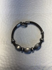 James Avery Retired Brown Leather Silver Nugget Bracelet 7.5″ 38g RARE!!!