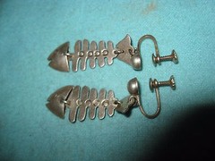 Taxco Silver Fish 1 1/2″ Earrings signed OO with Eagle 110 Antonio Pineda style