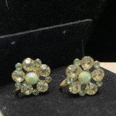 Vintage Aurora Borealis Rhinestone Flower Screw-Back Earrings