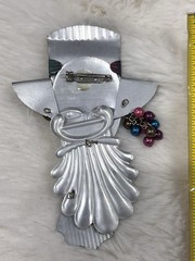 Vintage Art Nouveau Lady Metal Tin Pin Brooch Figural 80s Art Deco