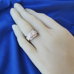 Original EARTH MINED DIAMOND Deco Statement Ring PLATINUM Sapphire 14K GOLD Band