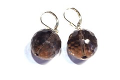 14K Gem Quality Micro Faceted Smokey Topaz Large Ball Earrings