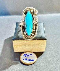 Vintage Sterling Native American 8×24 mm Turquoise Navette Ring Size 5.5 5 1/2