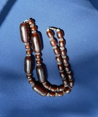 Vintage Cherry Amber Color Phenolic Resin Barrel Bead Necklace 20” 53g