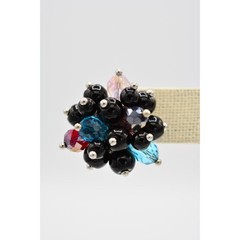 Vintage Cluster Pierced Earrings Crystal Beaded Multi-Color Chunky 1970s BinAR